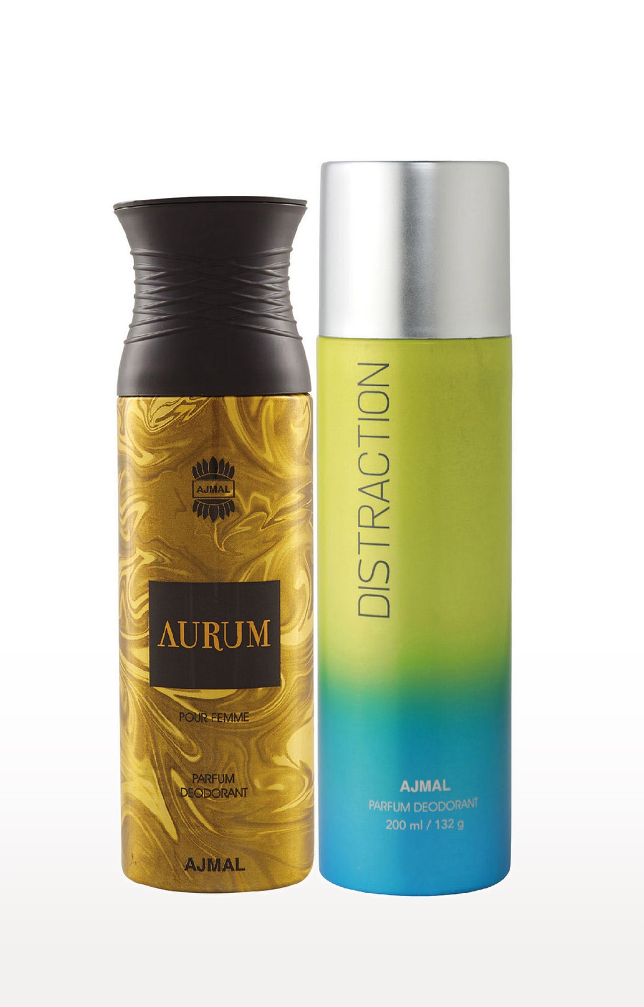 Ajmal | Ajmal Aurum Femme for Women and Distraction for Men & Women High Quality Deodorants each 200ML Combo pack of 2 (Total 400ML) + 3 Parfum Testers