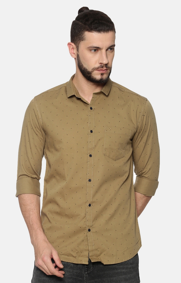 Showoff | Showoff Mens Cotton Casual Khaki Printed Shirt