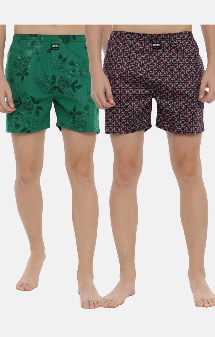 PIVOT | Green & Blue Cotton Boxers - Pack of 2