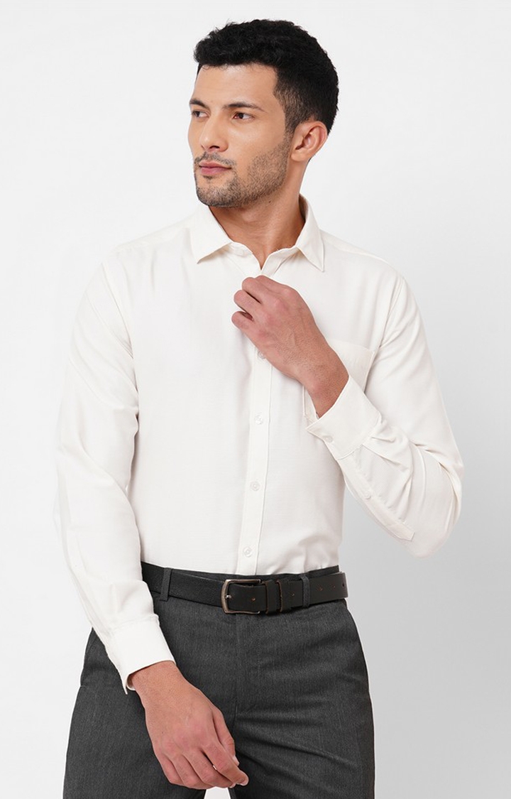 Men's White Polyester Solid Formal Shirts