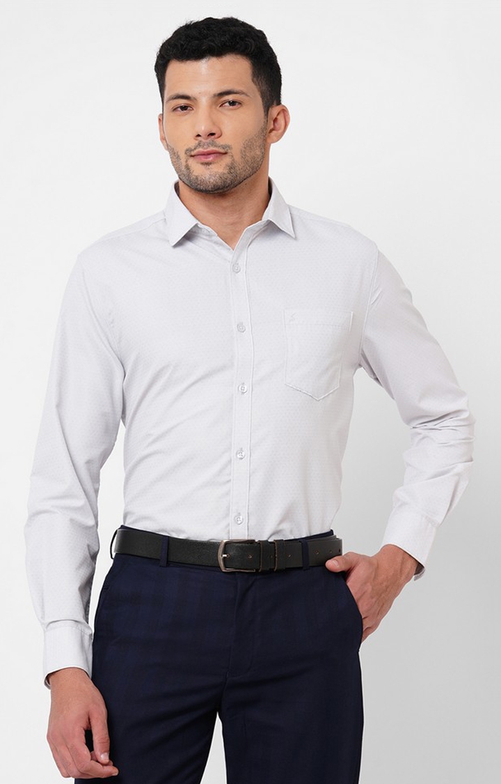 Men's Grey Cotton Textured Formal Shirts