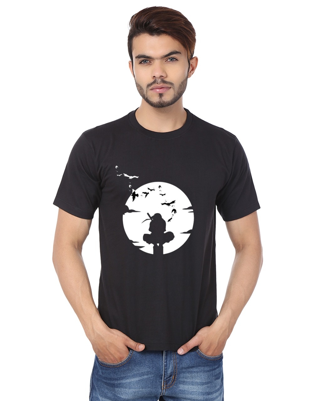 Weardo | Weardo Men's Stylish Printed Black Round Neck T-Shirt