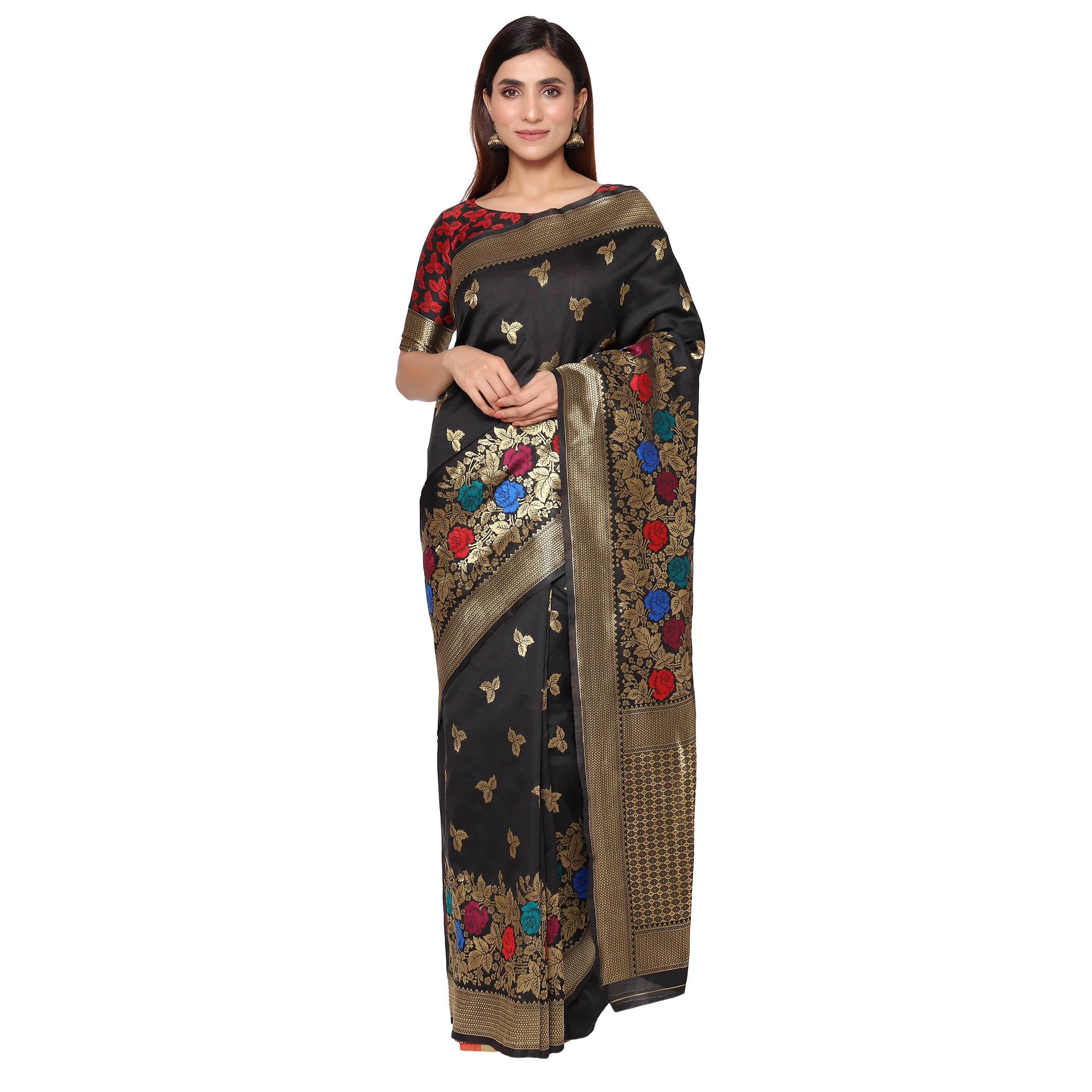 Glemora | Glemora Black Beautiful Ethnic Wear Silk Blend Banarasi Traditional Saree