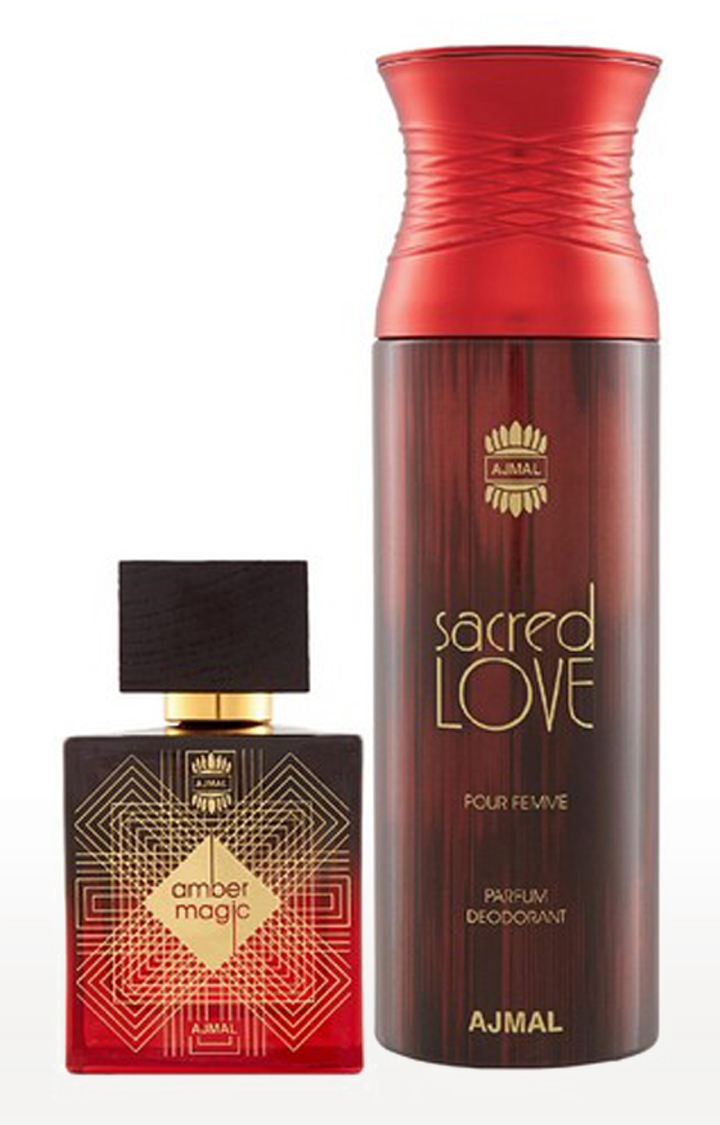 Ajmal | Ajmal Amber Magic EDP Perfume 100ml for Men and Sacred Love Deodorant Musky Fragrance 200ml for WoMen