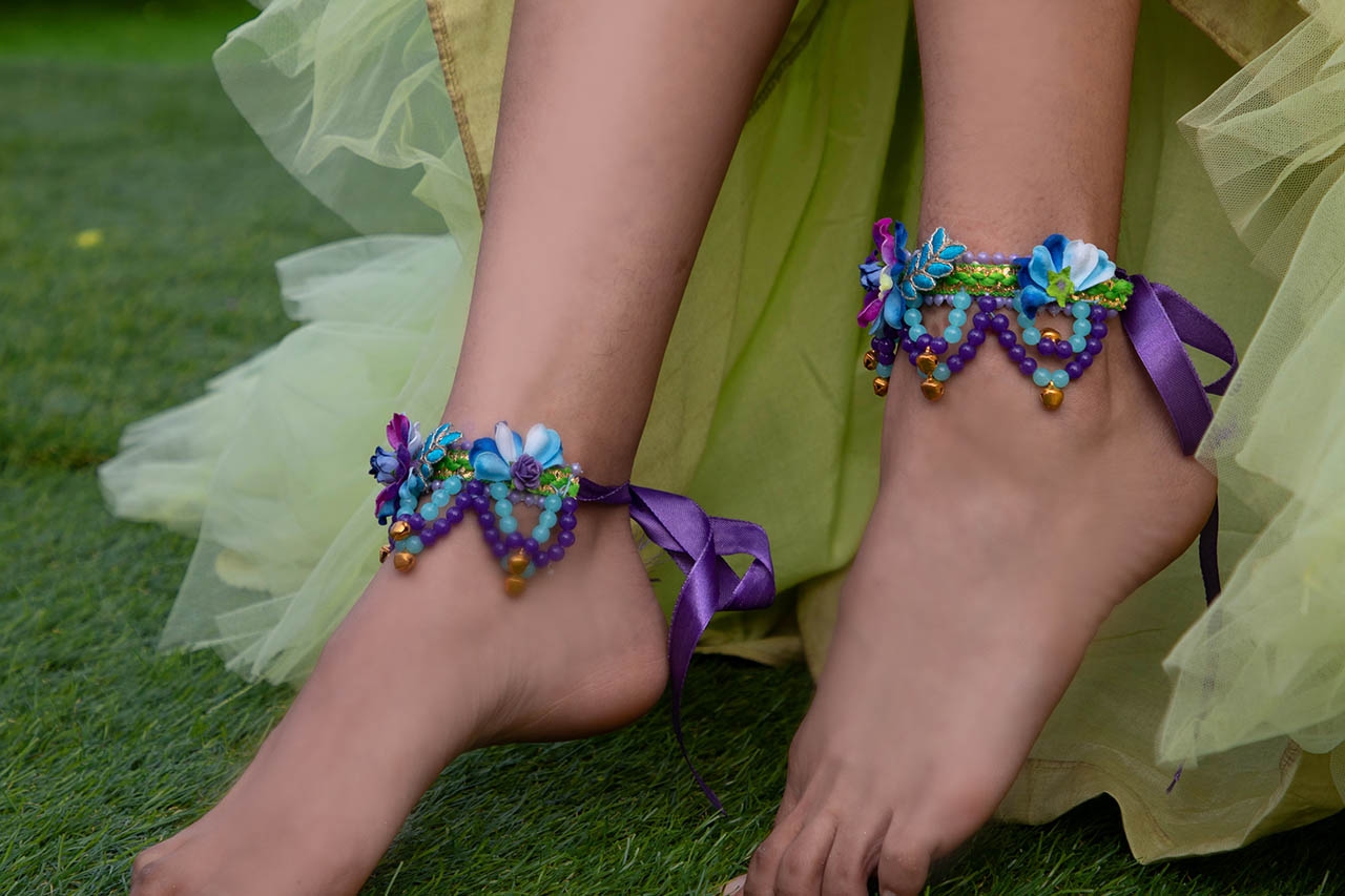Blue Floral Anklet with pearl