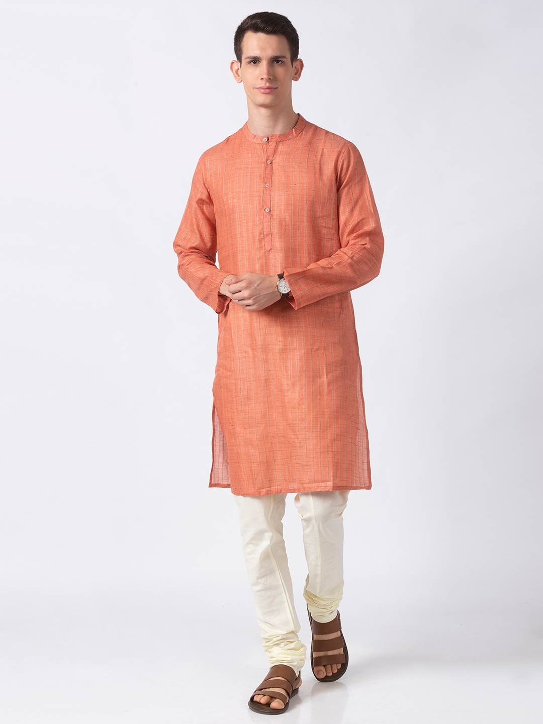 ETHNICITY | Ethnicity Orange Polyester Blend Men Kurta