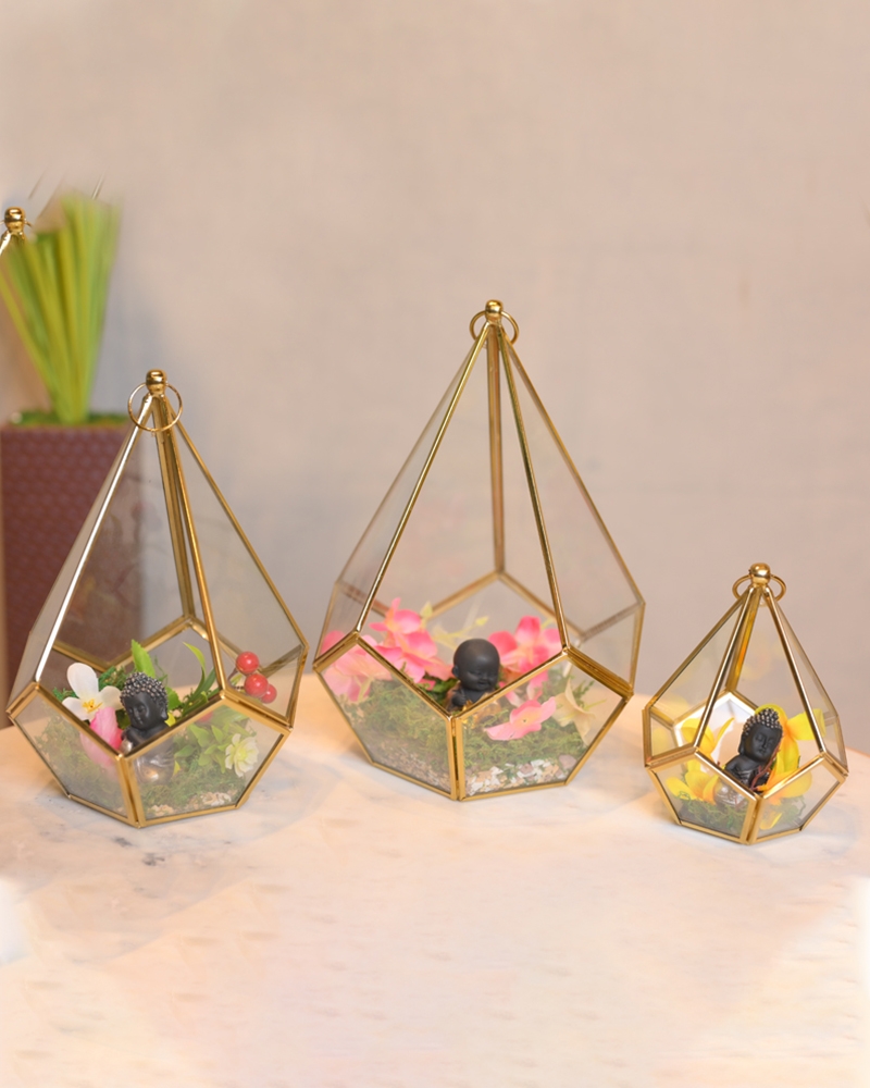 Order Happiness | Order Happiness Glass With Metal Cut Planter (Set Of 3)