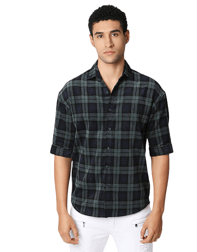 Hemsters | Hemsters Men Checkered Casual Green Shirt