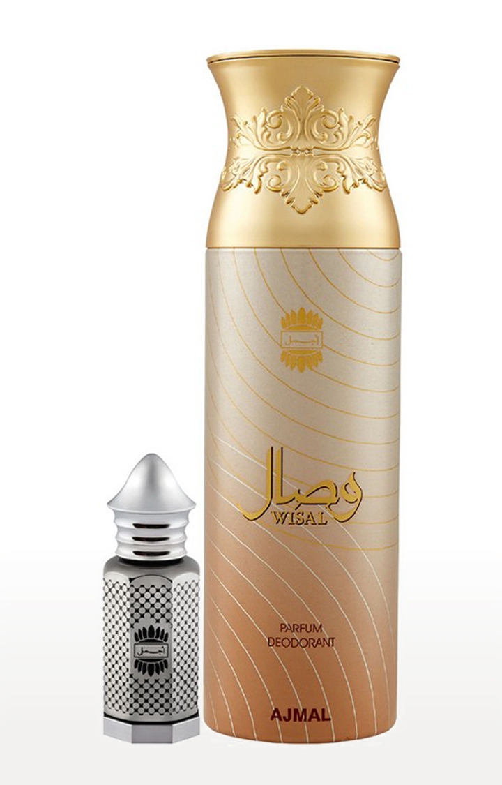 Ajmal | Ajmal Asher Concentrated Perfume Oil Oriental Alcohol-free Attar 12ml for Unisex and Wisal Deodorant Musky Fragrance 200ml for Women
