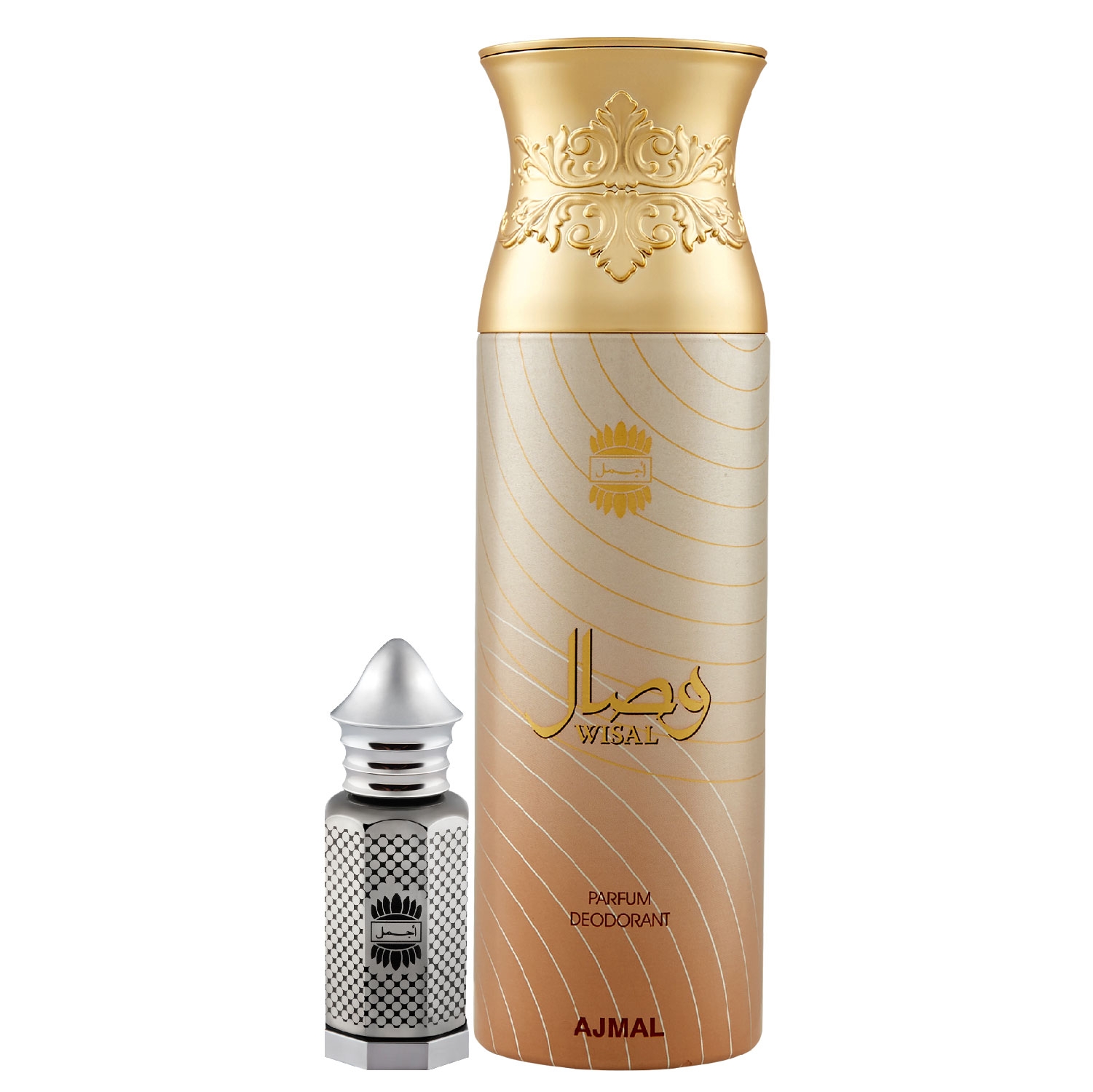 Ajmal | Ajmal Asher Concentrated Perfume Oil Oriental Alcohol-free Attar 12ml for Unisex and Wisal Deodorant Floral Musky Fragrance 200ml for Women + 2 Parfum Testers FREE