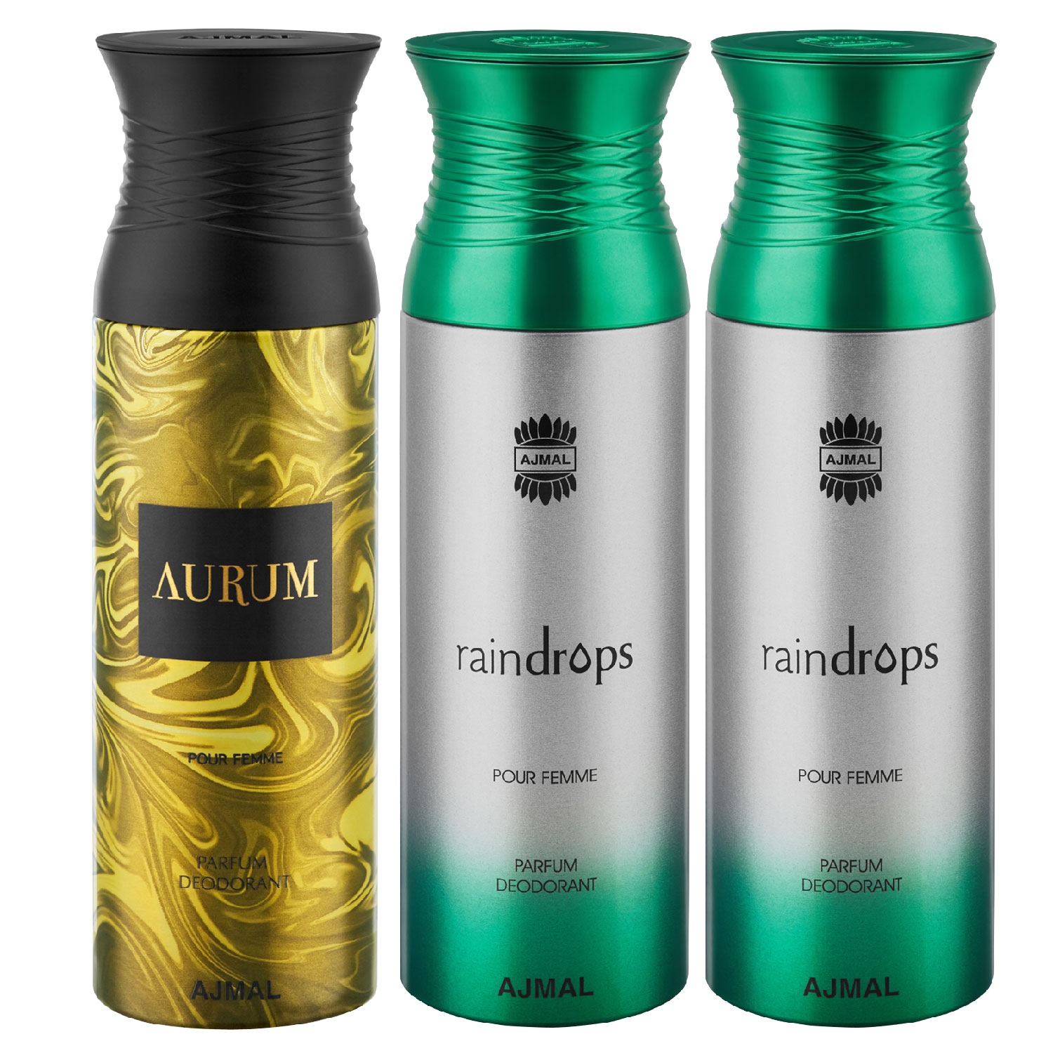 Ajmal | Ajmal Aurum & Raindrops & Raindrops Deodorant Spray - For Women (200 ml, Pack of 3)