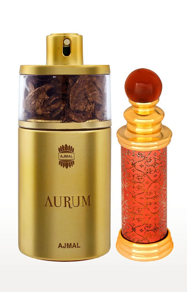 Ajmal Aurum EDP Fruity Perfume 75ml for Women and Classic Oud Concentrated Perfume Oil Oudh Alcohol-free Attar 10ml for Unisex
