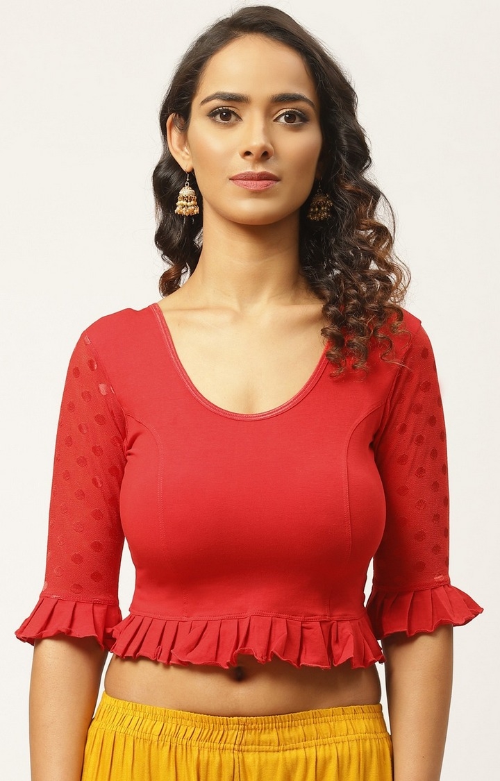 Vastranand | VASTRANAND Women Red Solid Stretchable Saree Blouse