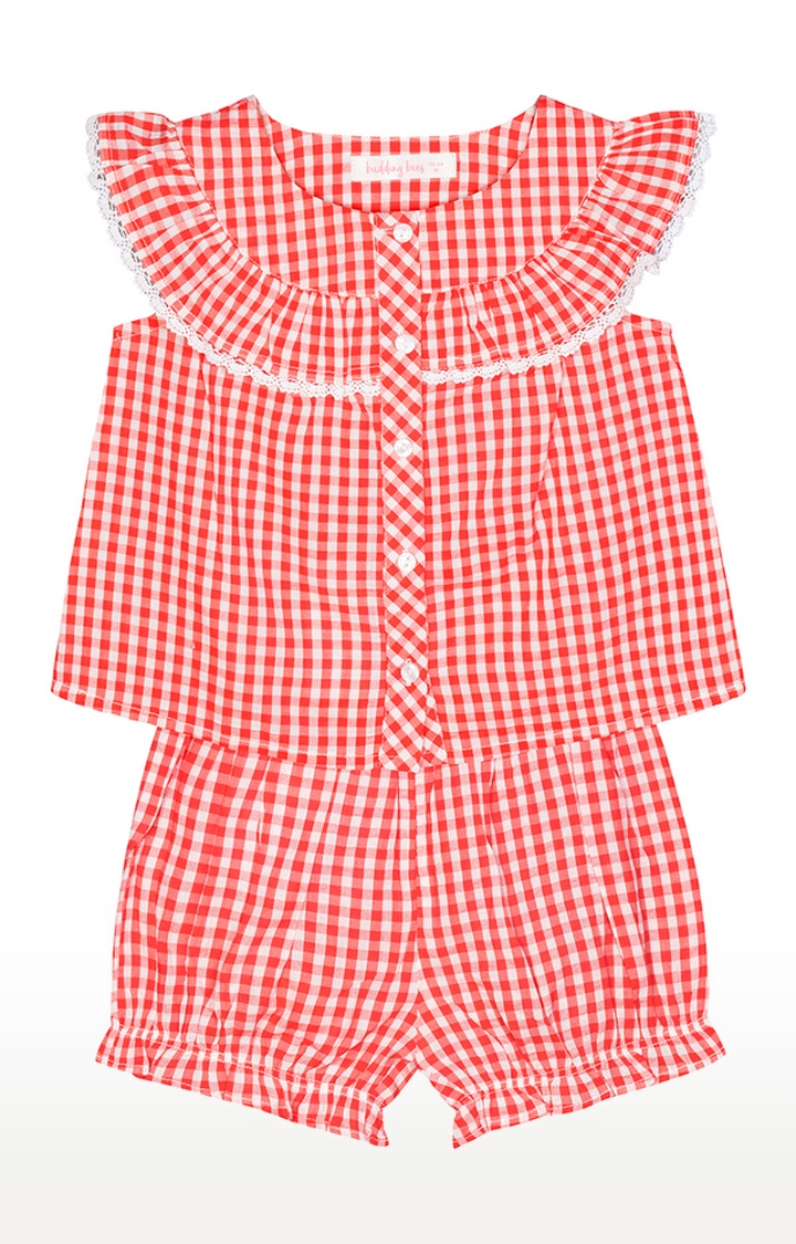 Budding Bees | Budding Bees Baby Girls Cotton Red Checked Top-Set