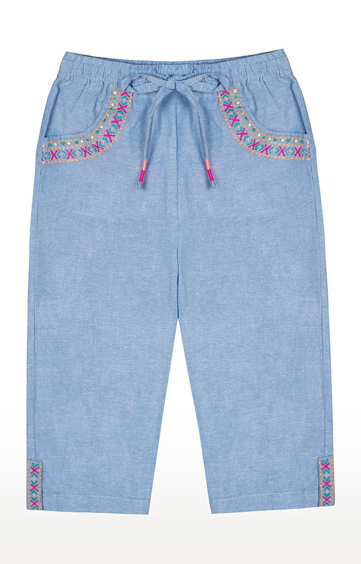 Budding Bees | Blue Embroidered Pant