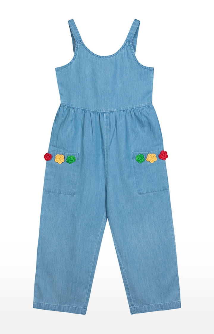 Budding Bees | Blue Embroidered Dungaree
