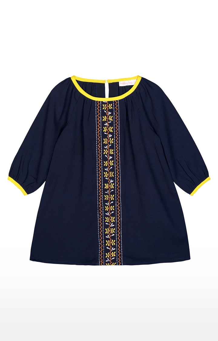 Budding Bees | Blue Embroidered Dress