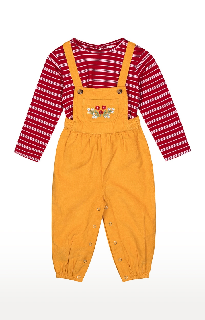 Yellow Embroidered Dungaree