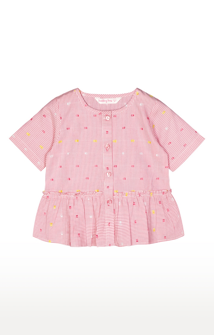 Budding Bees Baby Girls Pink Striped Blouse Top