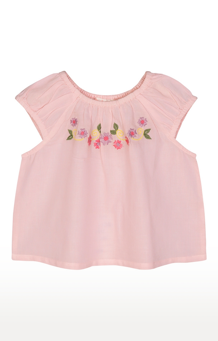 Budding Bees Baby Girls Pink Embroidered Top-Set