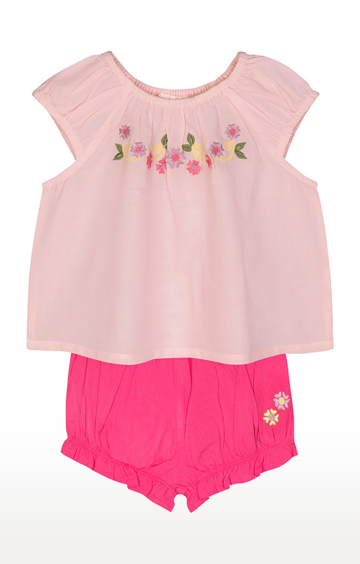 Budding Bees | Budding Bees Baby Girls Pink Embroidered Top-Set