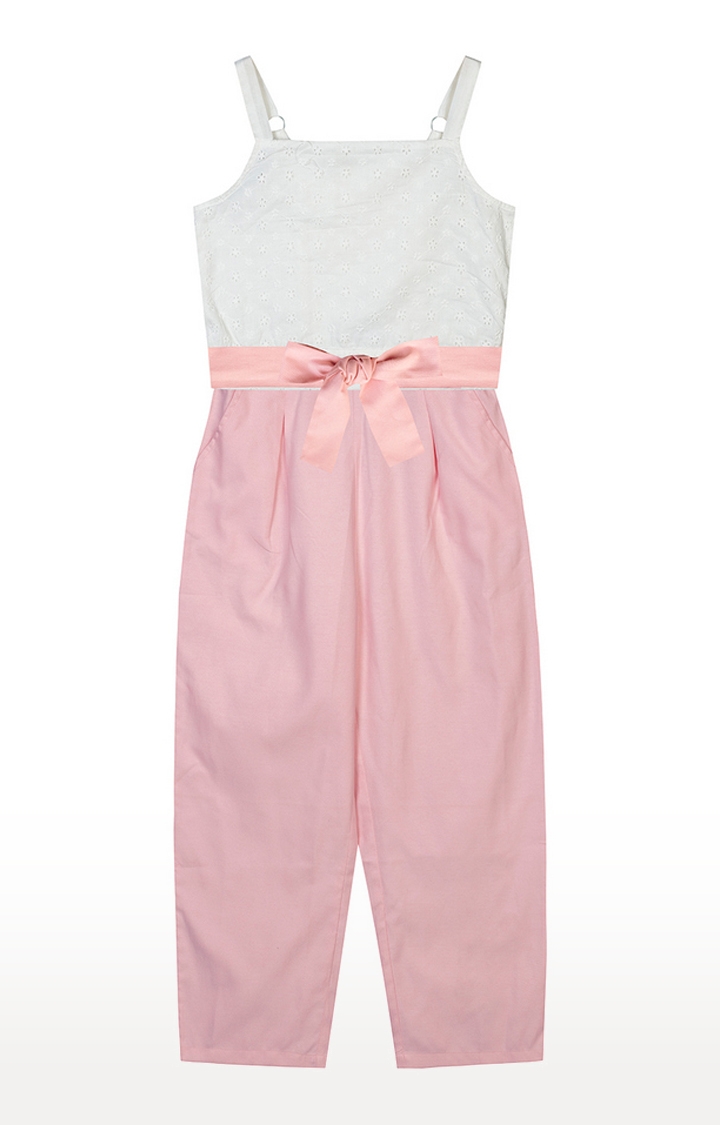 Budding Bees | Budding Bees Girls White and Pink Jumpsuit