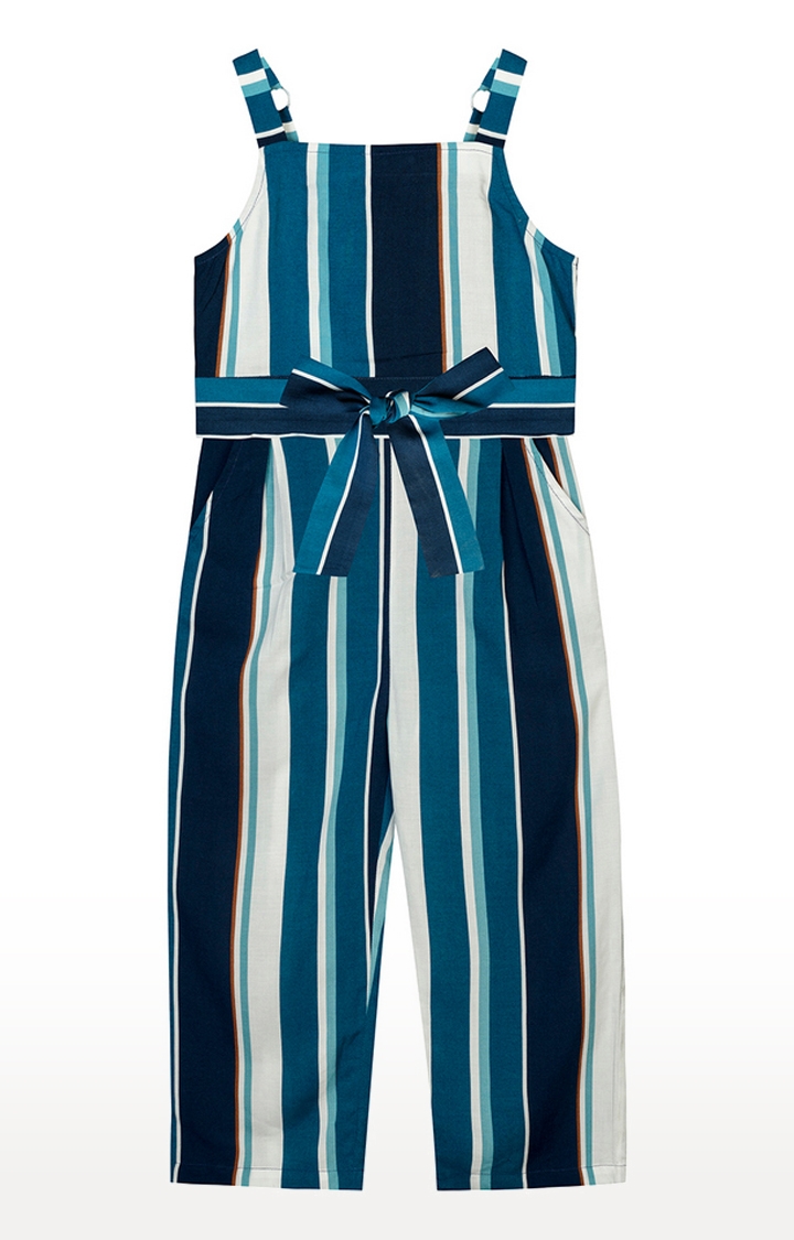 Budding Bees | Budding Bees Girls Blue Striped Jumpsuit