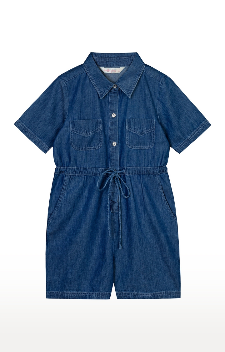 Budding Bees | Budding Bees Girls Blue Solid Denim Playsuit