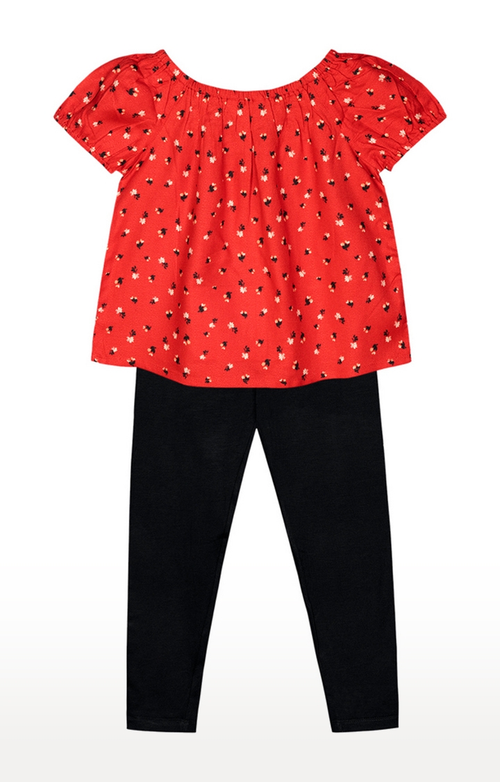 Budding Bees | Budding Bees Girls Red Floral Bottom Tie-up Blouse-Legging Set
