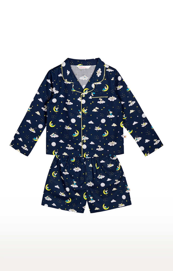 Budding Bees | Blue Printed Night Suits