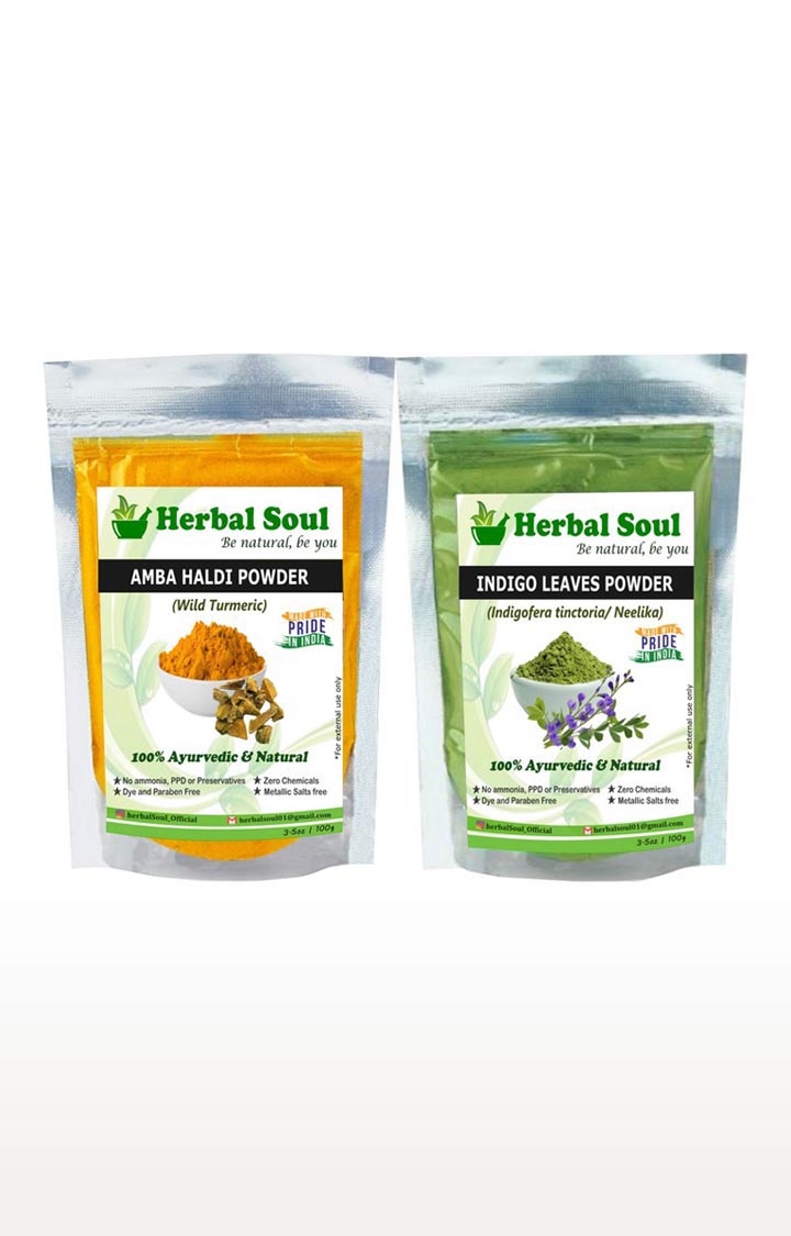 Herbal Soul | Herbal Soul Combo Of Amba Haldi  Powder + Indigo  Powder | 200 gm