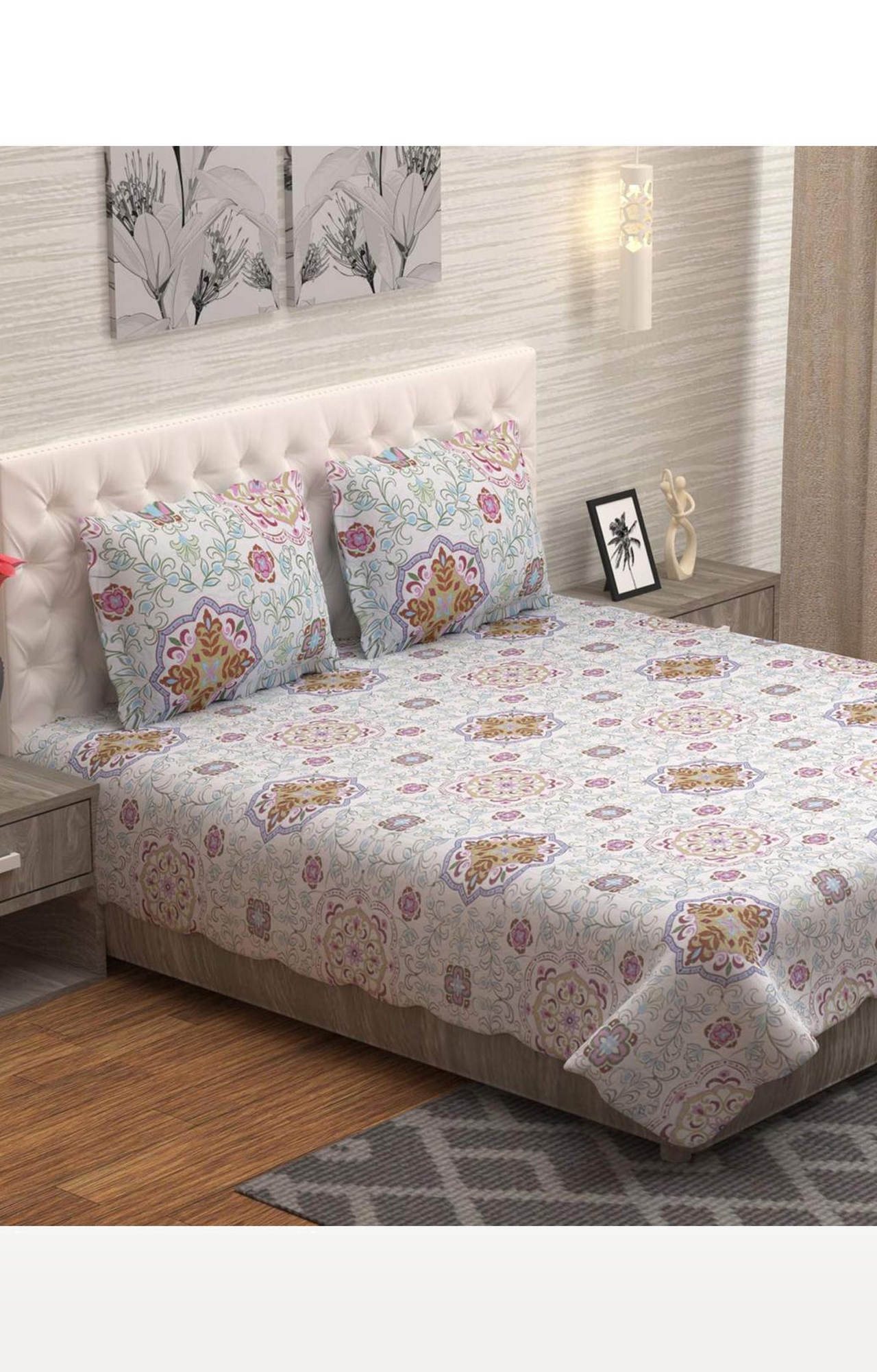 Sita Fabrics | Sita Fabrics Premium Cotton Printed Double Bed Cover with 2 Pillow Cover | 220 Thread Count - (90x108 Inches)
