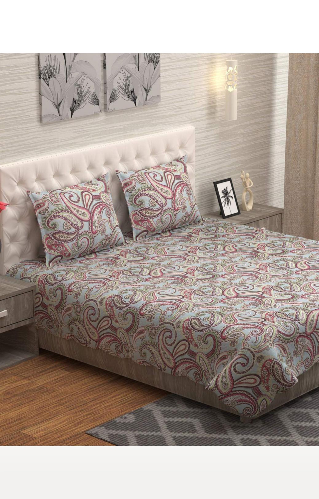 Sita Fabrics | Sita Fabrics Premium Cotton Printed Double Bed Cover with 2 Pillow Cover | 220 Thread Count - (90x108 Inches)