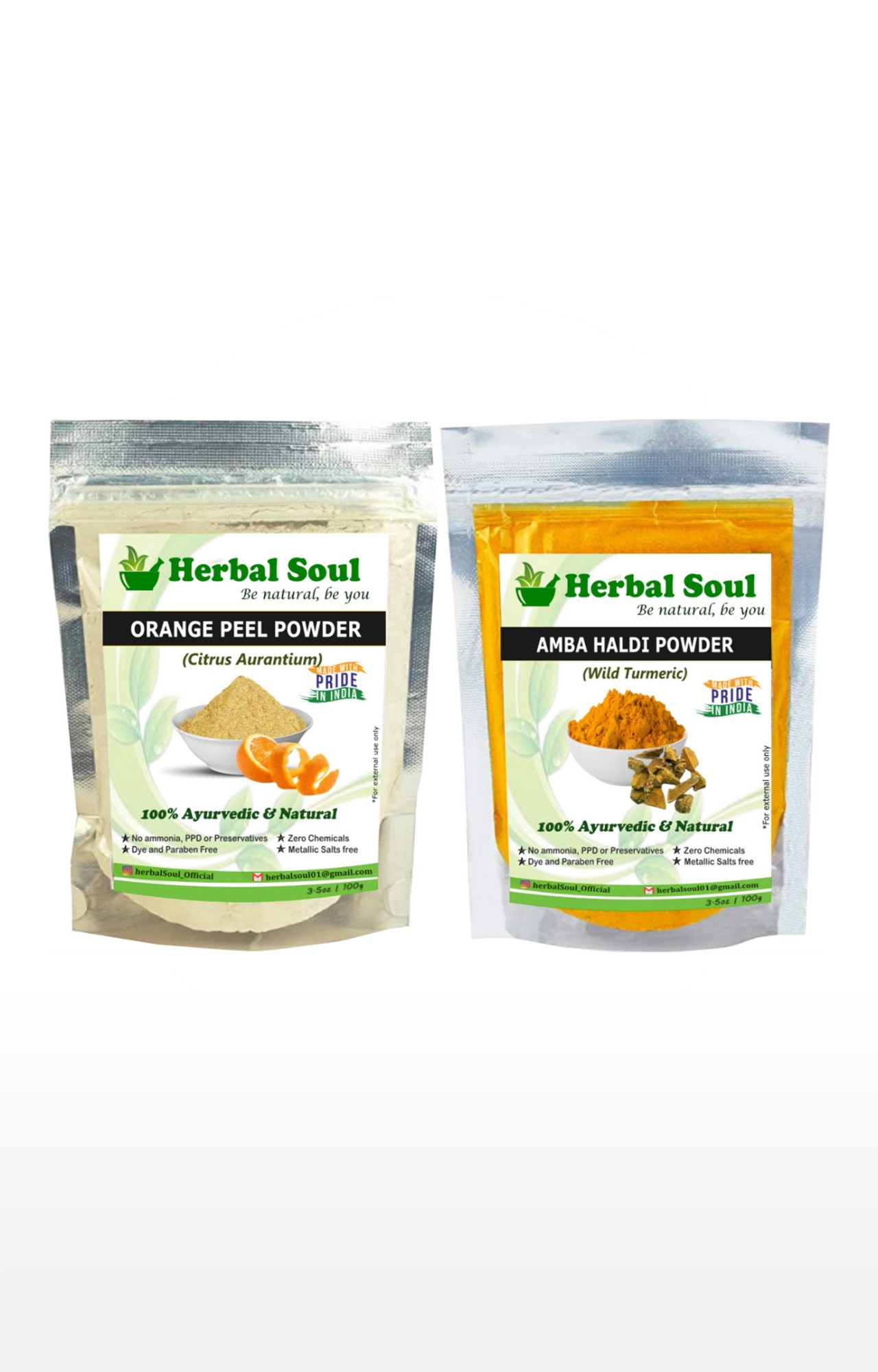 Herbal Soul | Herbal Soul Combo Of Orange Peel  Powder + Amba Haldi  Powder | 200 gm