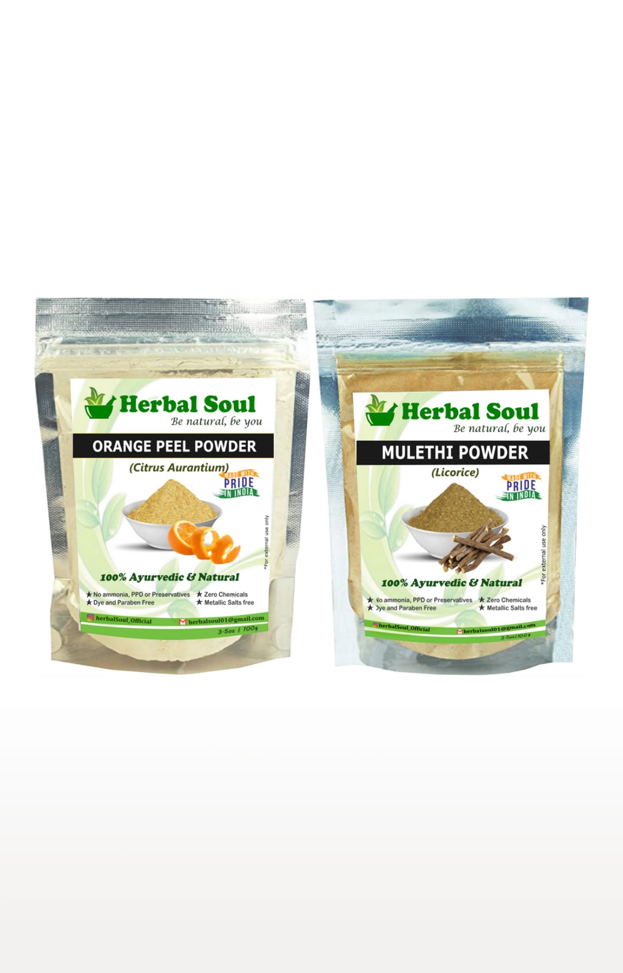 Herbal Soul | Herbal Soul Combo Of Orange Peel  Powder + Mulethi  Powder | 200 gm