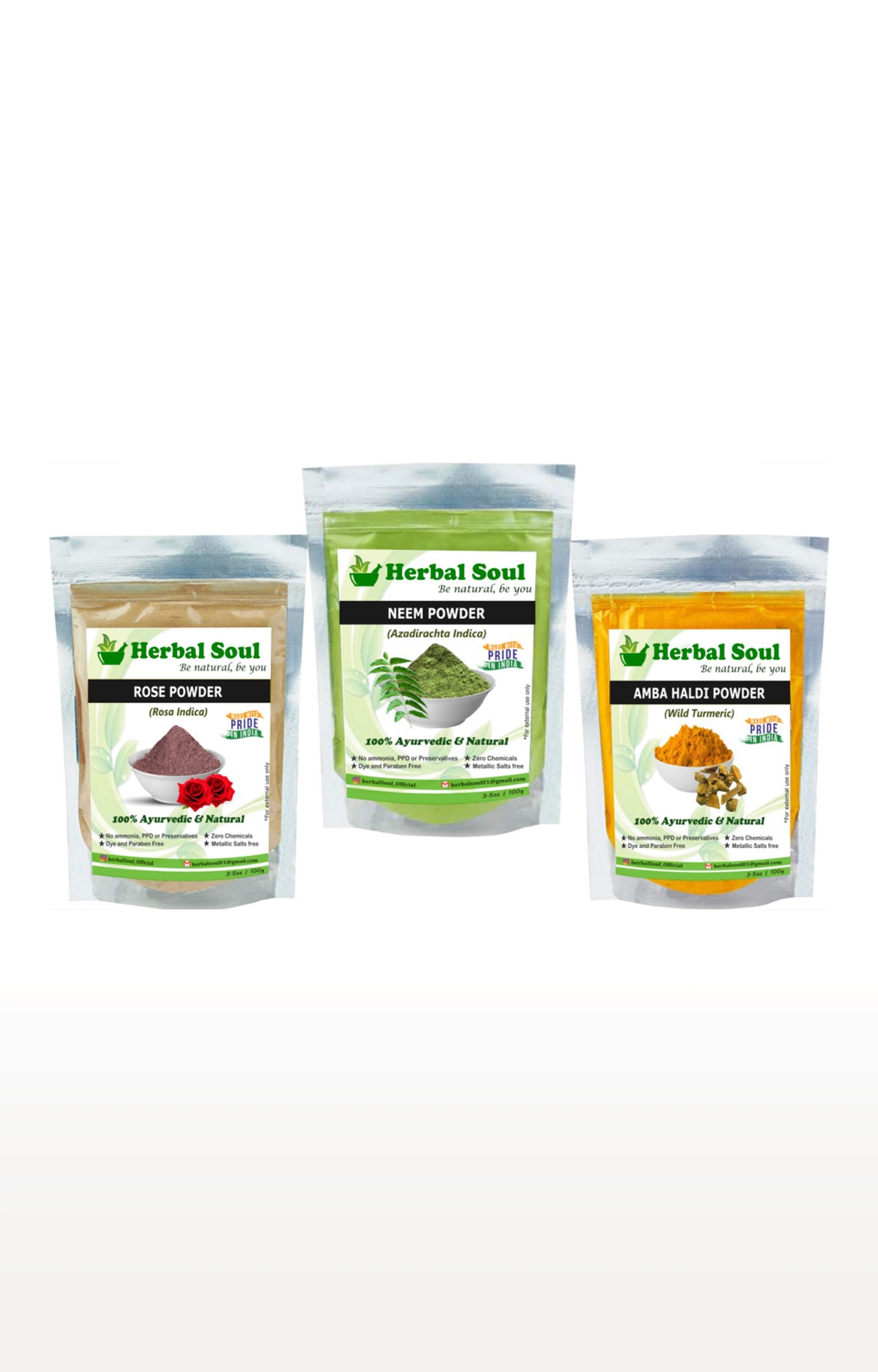 Herbal Soul | Herbal Soul Combo Of Neem  Powder + Rose Powder + Amba Haldi  Powder | 300 gm