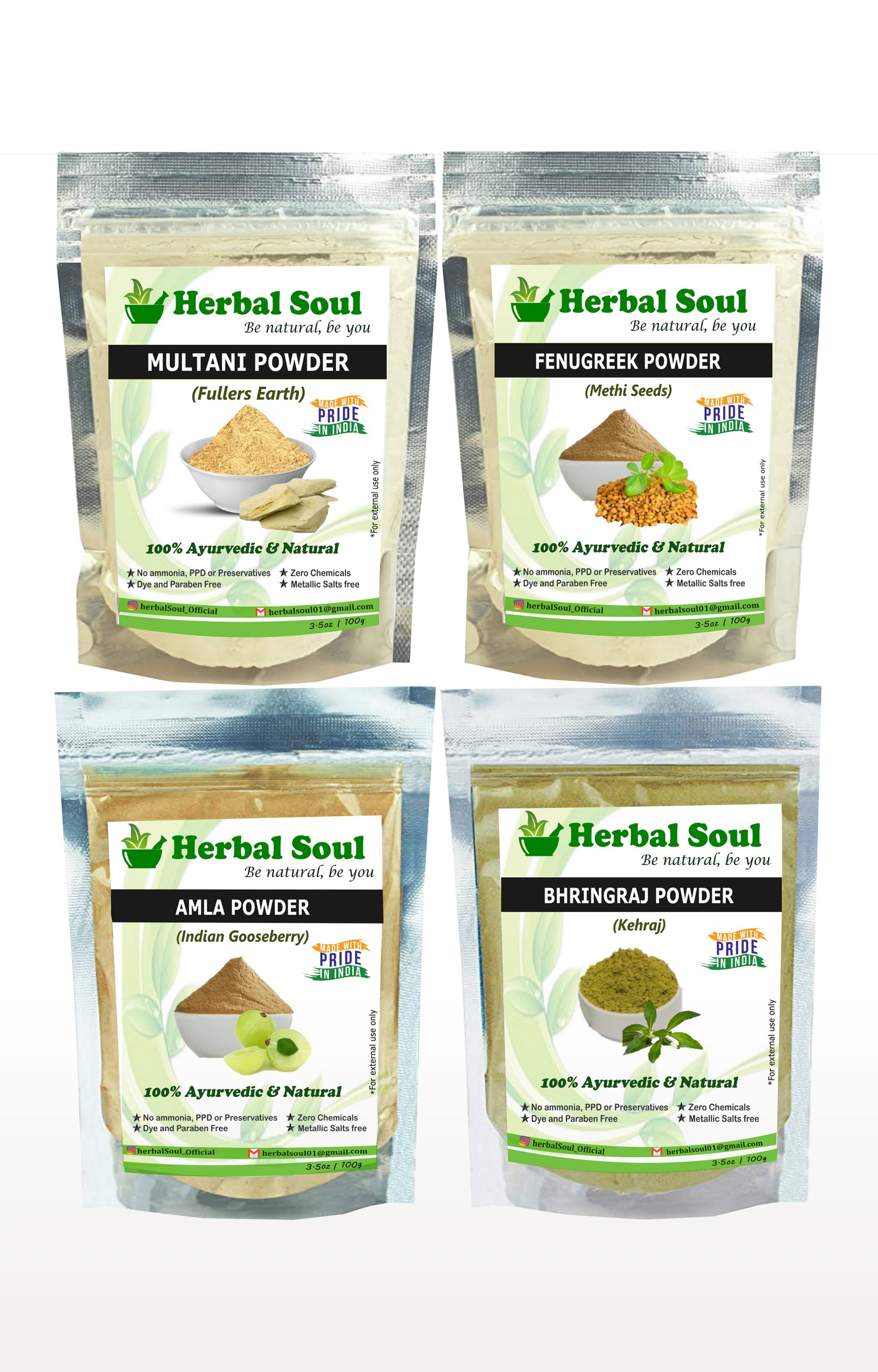 Herbal Soul Combo Of Multani  Powder + Bhringraj  Powder + Amla  Powder + Fenugreek  Powder | 400 gm