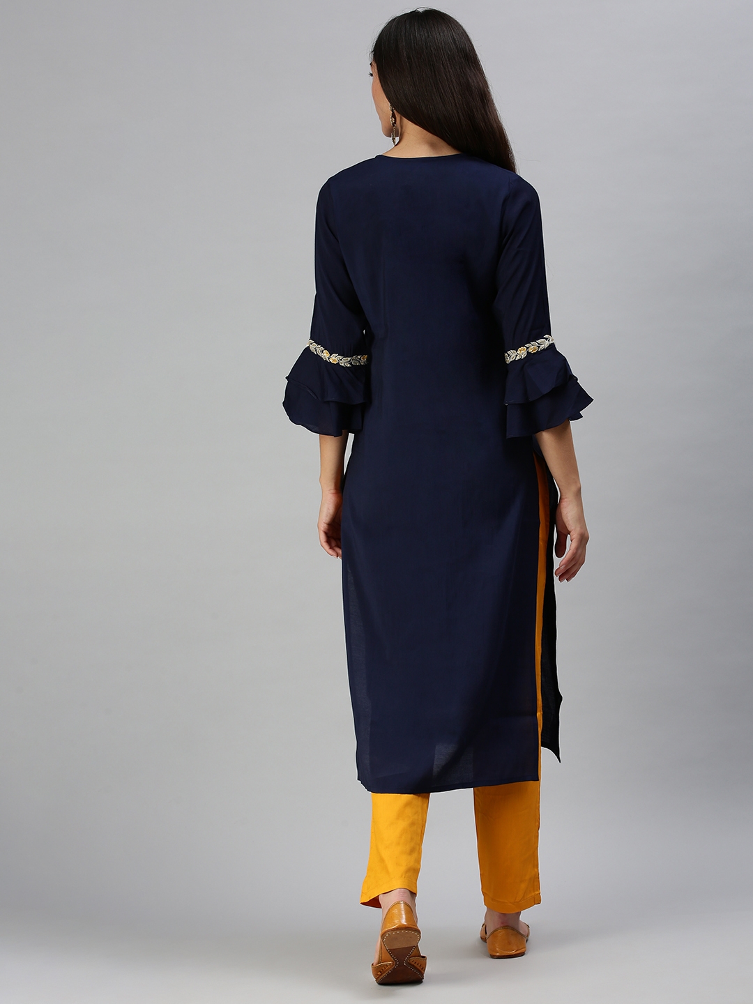 Showoff | Showoff Women's Navy Blue Straight Calf Length Kurta and Trousers  3