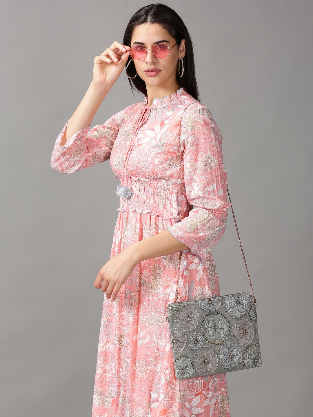 Women's Pink Cotton Printed Dresses