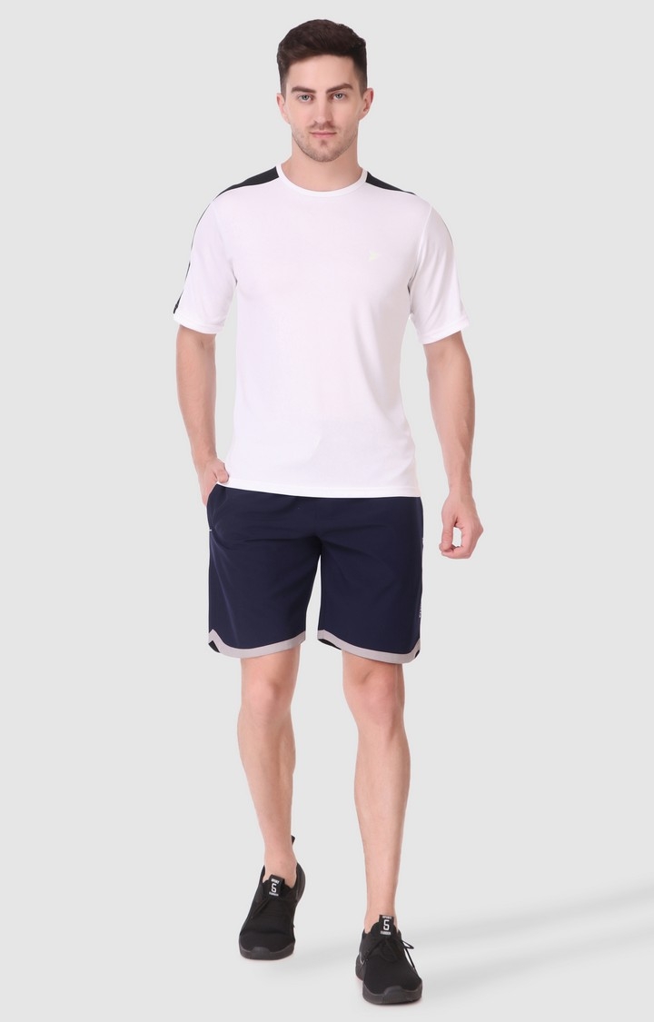 Fitinc N.S Lycra Navy Blue Shorts for Men with Zipper Pockets & Knee Design