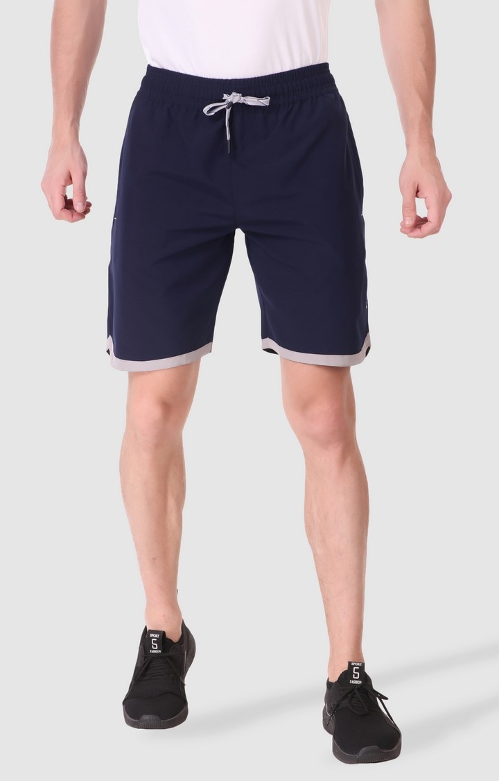 Fitinc | Fitinc N.S Lycra Navy Blue Shorts for Men with Zipper Pockets & Knee Design