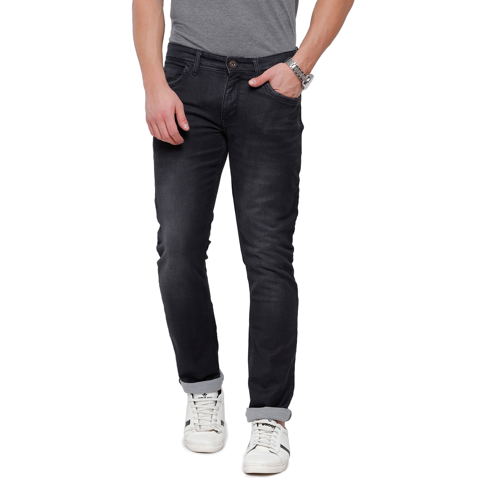 Classic Polo | Classic Polo Mens Solid Slim Fit 98% Cotton 2% Lycra Light Grey Jean (CPDM2-09A-ELG-SL-LY_30INCH)