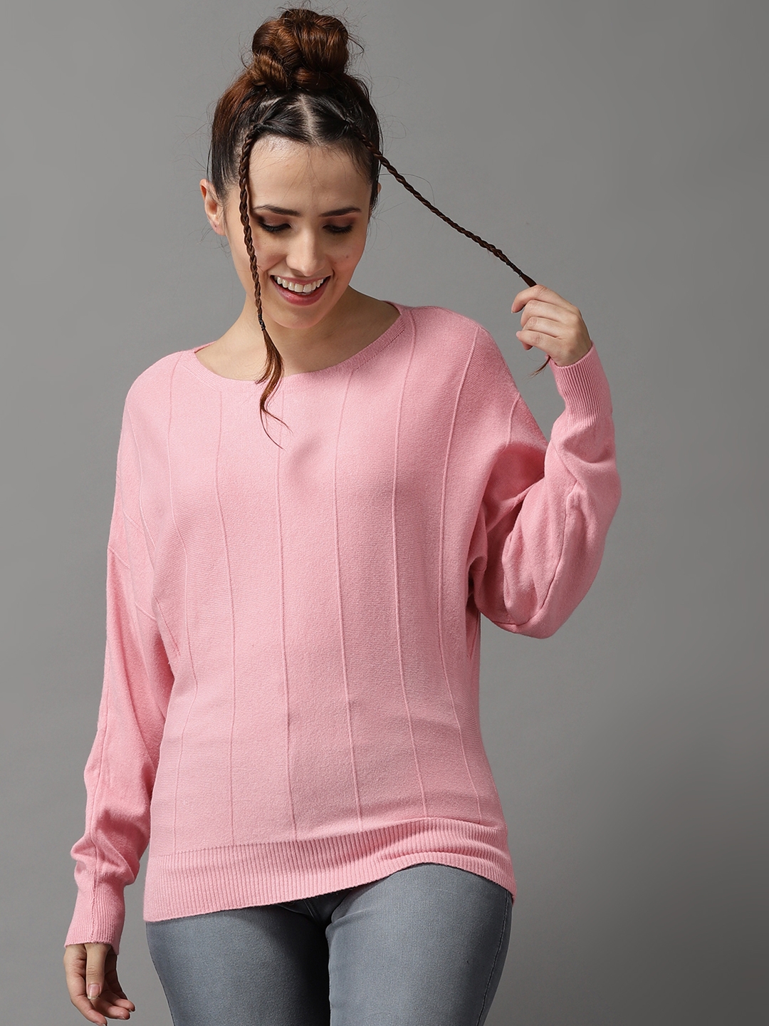 SHOWOFF Women's Long Sleeves Regular Pink Solid Pullover