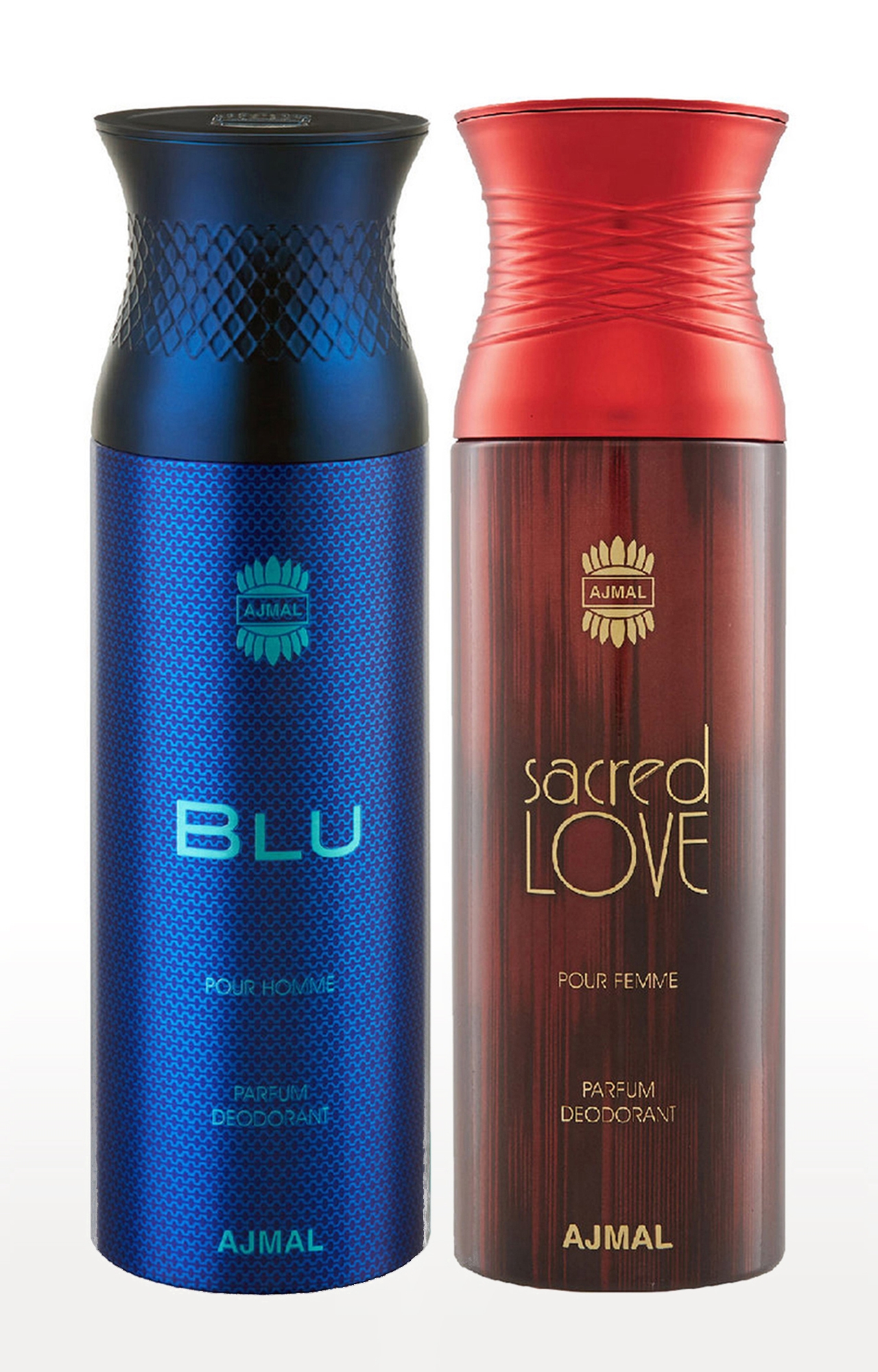 Ajmal Blu Homme & Sacredlove Deodorant Spray Gift For Men & Women (200 ml, Pack of 2) 