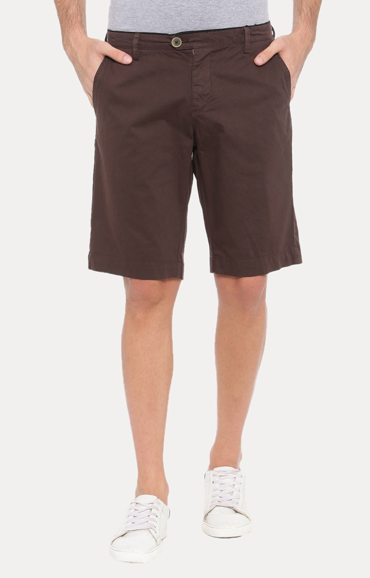 Brown Solid Shorts