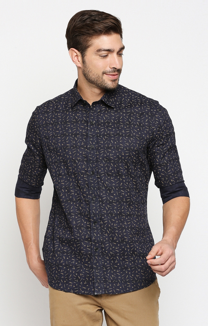EVOQ | EVOQ Full Sleeves Cotton Indigo Blue Colour Quirky Print Semi-Casual Shirt for Men