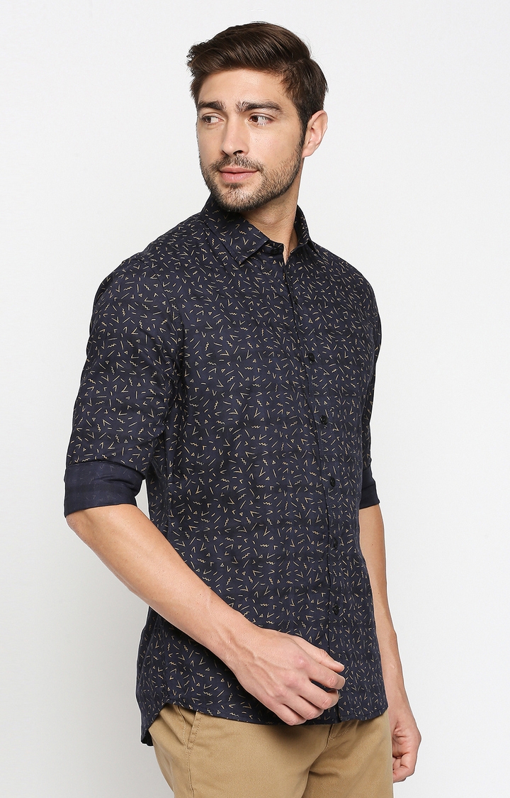 EVOQ | EVOQ Full Sleeves Cotton Indigo Blue Colour Quirky Print Semi-Casual Shirt for Men 2