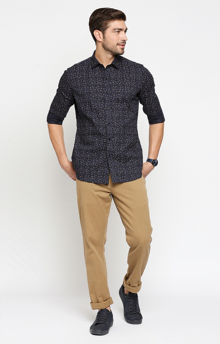 EVOQ | EVOQ Full Sleeves Cotton Indigo Blue Colour Quirky Print Semi-Casual Shirt for Men 1