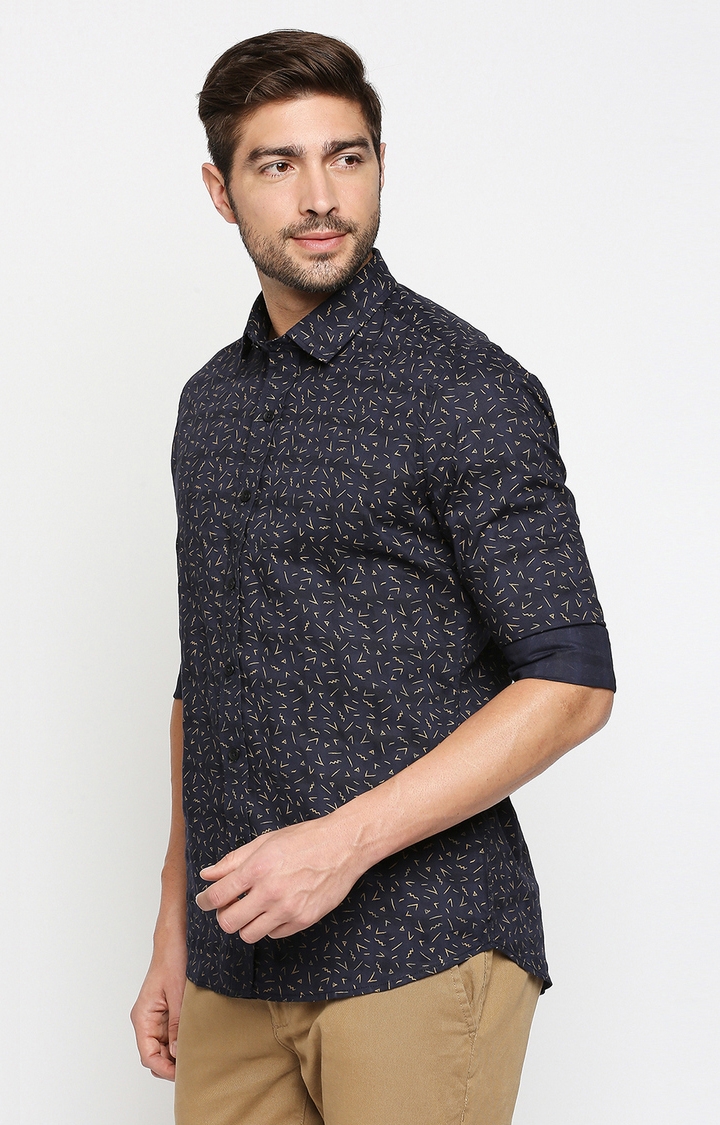 EVOQ | EVOQ Full Sleeves Cotton Indigo Blue Colour Quirky Print Semi-Casual Shirt for Men 3