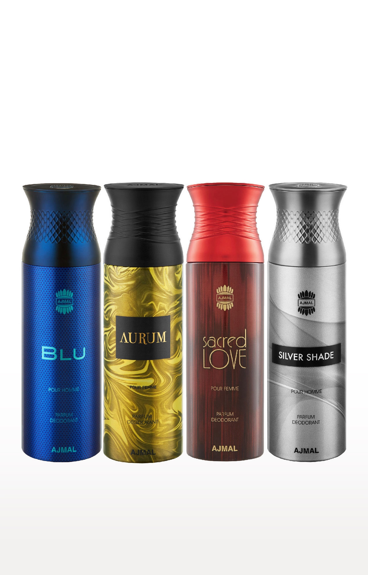 Ajmal | Ajmal Blu & Aurum & Sacred Love & Silver Shade Deodorant Spray- For Men (200 ml, Pack of 4)
